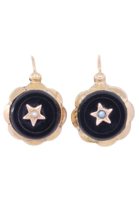 Boucles d'oreilles Dormeuses or rose perles et onyx 58 Facettes 090911