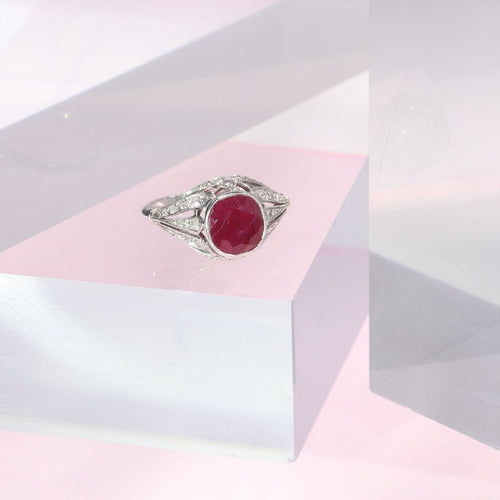 Bague 52 Bague de rêve décorative en rubis et diamants birmans 58 Facettes 16319-0014