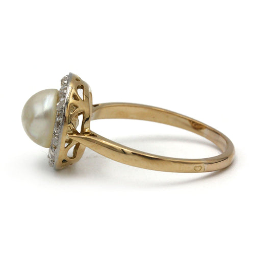 Bague 55 Bague - Or, platine, perle et diamants 58 Facettes 1220