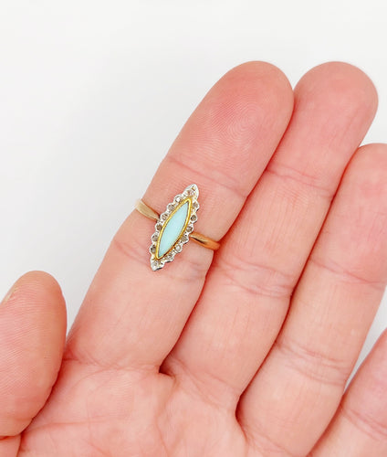 Bague 57 Bague marquise or rose, opale et diamants taille rose (circa 1900) 58 Facettes A06341