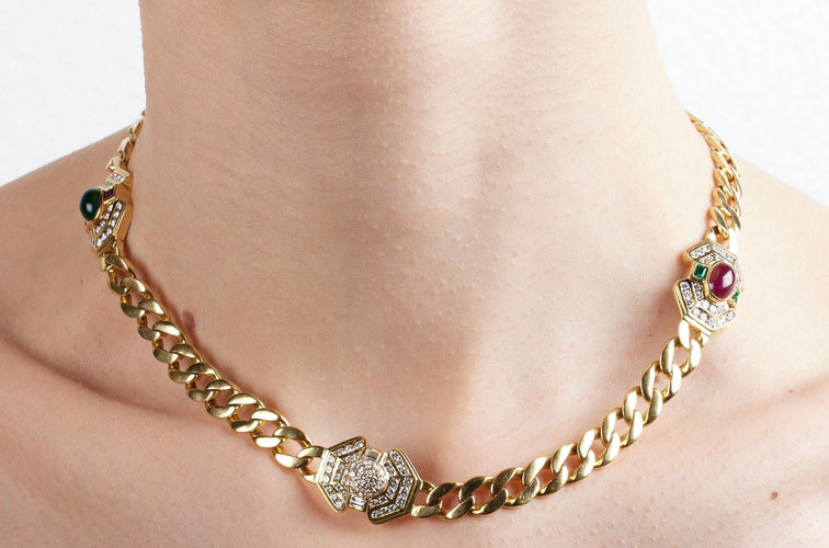 Collier Collier diamant rubis et émeraude 58 Facettes