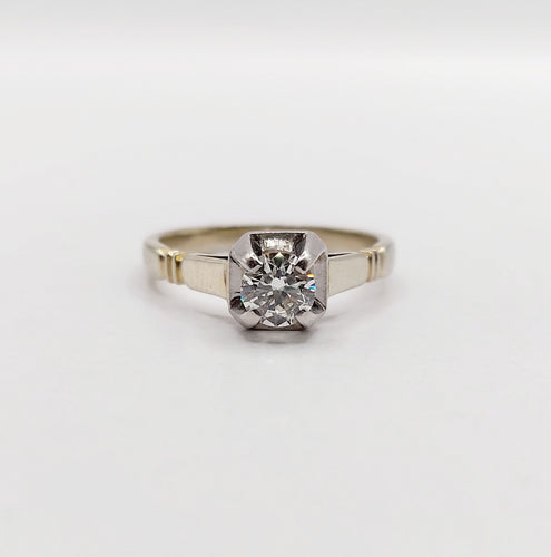 Bague 52 Bague solitaire Art déco en or blanc 18k et platine, diamant 0,43 carat 58 Facettes A06462