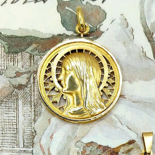 Pendentif Médaille Vierge Marie or jaune années 1940 - Sellier 58 Facettes 234