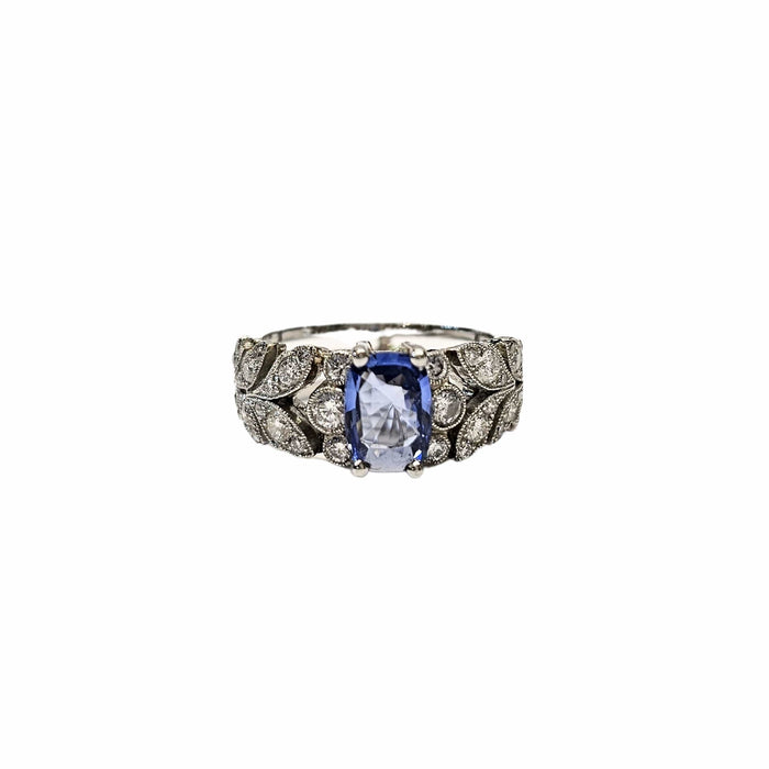 Bague 51 Bague en platine 850, diamants et saphir bleu naturels 58 Facettes CA-RI-LEAF-PLBSD