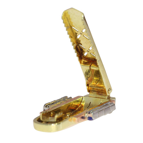 Clip Vogue Vintage : Saphirs sertis sur or tricolore