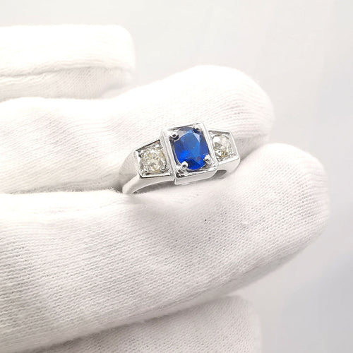 Bague 53 Bague ancienne or blanc saphir & diamants 58 Facettes