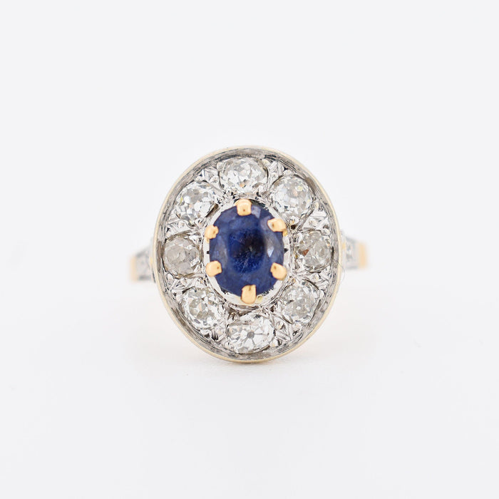 Bague Halo Vintage saphir et diamants