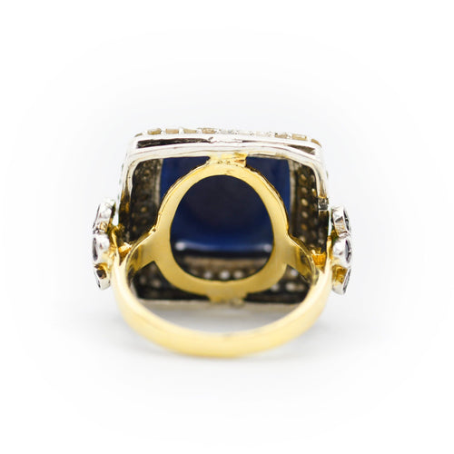 Bague Bague carrée en or 8 carats et argent avec lapis-lazuli et diamants en rosette de 0,80 carat 58 Facettes 22304