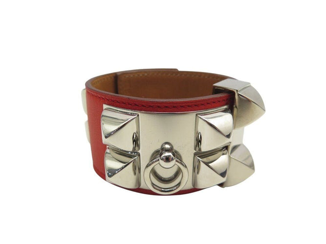 Collier bracelet HERMES collier de chien medor cdc 16cm cuir swift rouge palladie 58 Facettes 268025