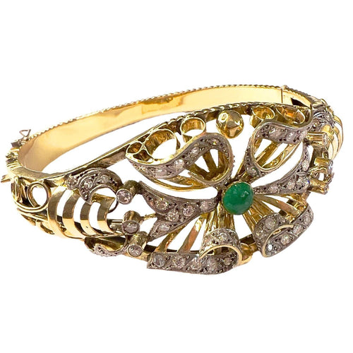 Bracelet Bracelet en or style rétro 1945 avec diamants et émeraude 58 Facettes Q75B