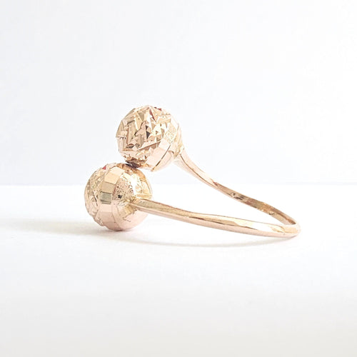 Bague Toi et Moi en or jaune 14 carats et perles d'or facettees - Taille EU59 a EU63