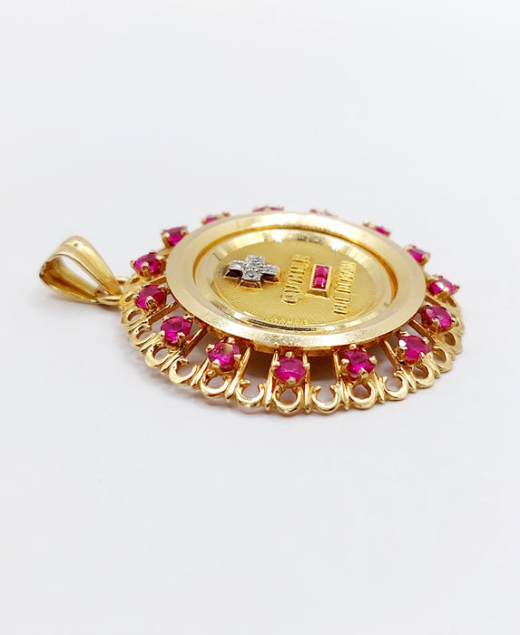 XXL Pendentif médaille d'amour Augis 33 mm or jaune diamant rubis hier demain