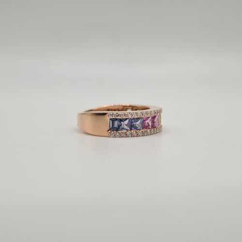 Bague 53 Bague or rose sertie de saphirs multi-couleurs et diamants naturels 58 Facettes