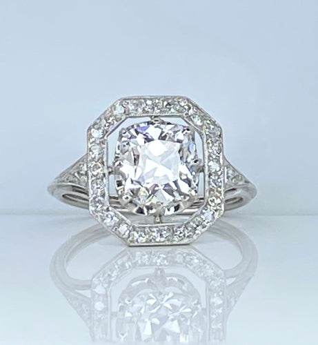 Bague 49 Bague platine Art Déco diamant coussin 1,51 carat 58 Facettes AB605