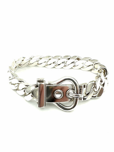 HERMES. Collection "Boucle sellier", bracelet vintage argent MM
