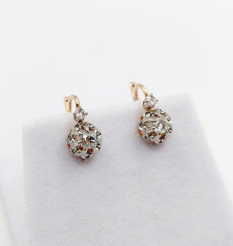 Boucles d'oreilles Dormeuses antique or rose 18k diamants tailles ancienne 0.30 carat (circa 1890) 58 Facettes A06163