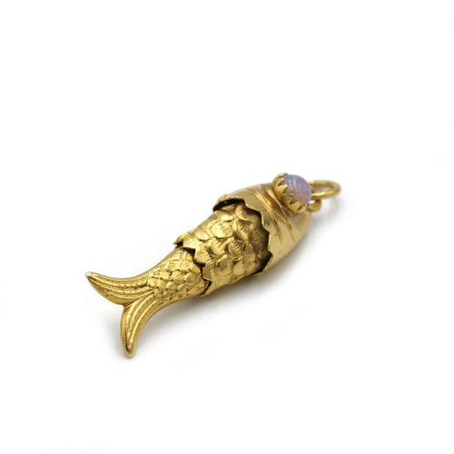 charm/pendentif poisson or jaune 750 et opales