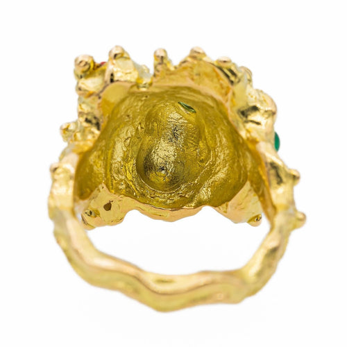 Bague Cocktail Or jaune Corail, Péridot, Perle