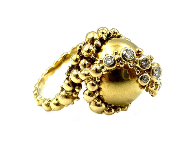 Bague GILBERT ALBERT. Bague or jaune 18K, diamants et billes interchangeables 58 Facettes