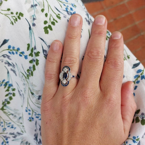 Bague "Infinita" Diamants, Saphirs et Platine 850 – Style Art Déco