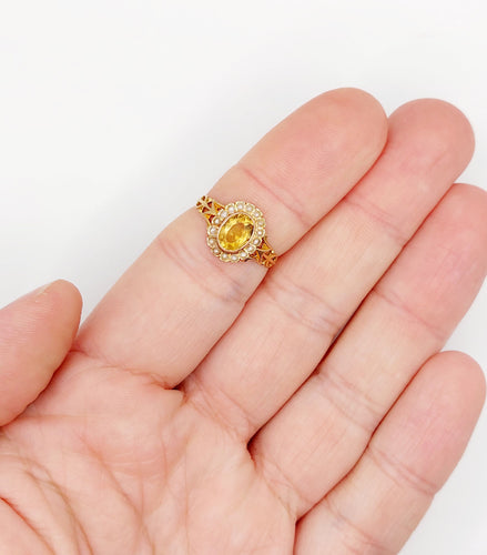 Bague marguerite antique citrine et perles en or rose 18k (circa 1900)