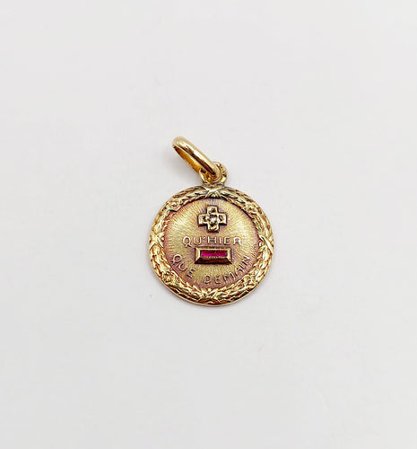 Pendentif AUGIS - Pendentif médaille d'amour 13 mm en or 18k, diamant et rubis 58 Facettes A06407