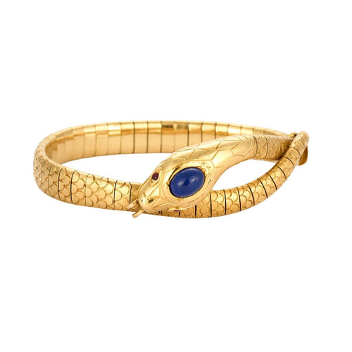 Bracelet Bracelet serpent articulé or jaune, rubis et lapis lazulli 58 Facettes BIA0926