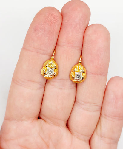 Boucles d'oreilles Dormeuses art déco or jaune et diamants 58 Facettes A05807