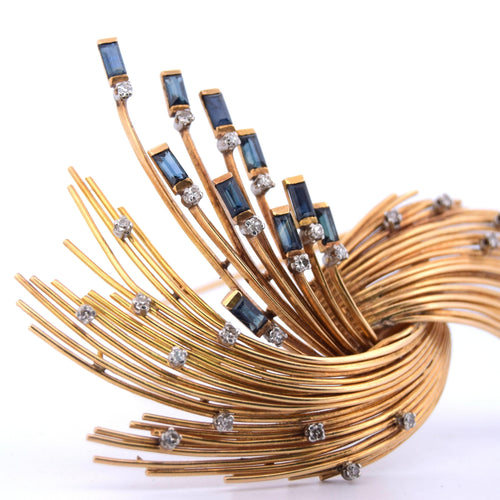 Broche Broche vintage en or jaune, diamants et saphirs 58 Facettes