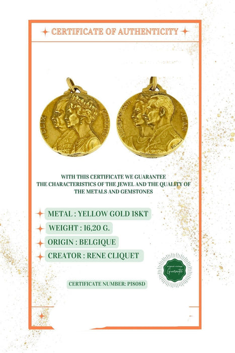 Pendentif Médaille or jaune de René Cliquet Grands-Ducs et Grandes-Duchesses de Luxembourg