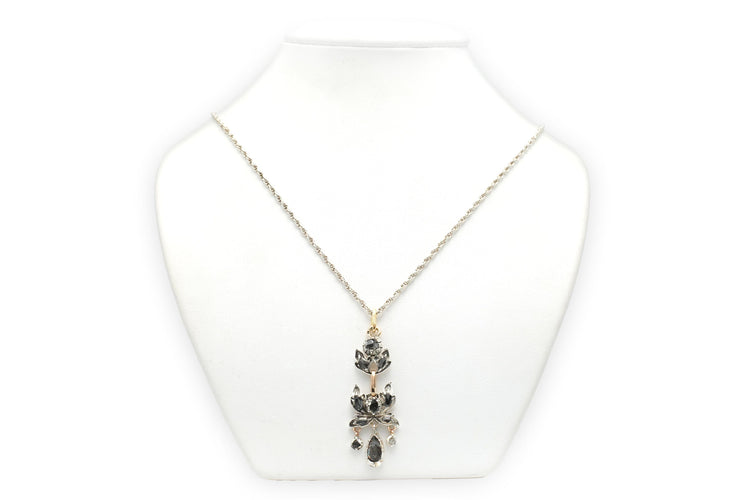 Collier Collier Napoléon III or jaune, argent, pierre du Rhin et diamants taille rose 58 Facettes B775