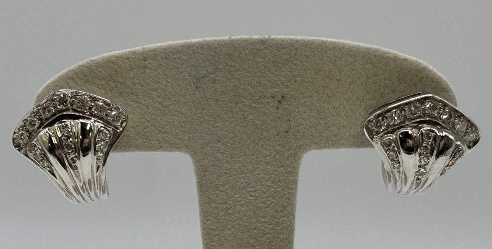 Boucles d'oreilles Parure style Art Déco or blanc 14 carats et diamants 58 Facettes