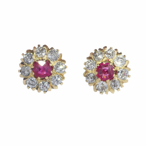 Boucles d'oreilles Clous d'oreilles antiques victoriens en diamant avec rubis naturels 58 Facettes 22130-0196