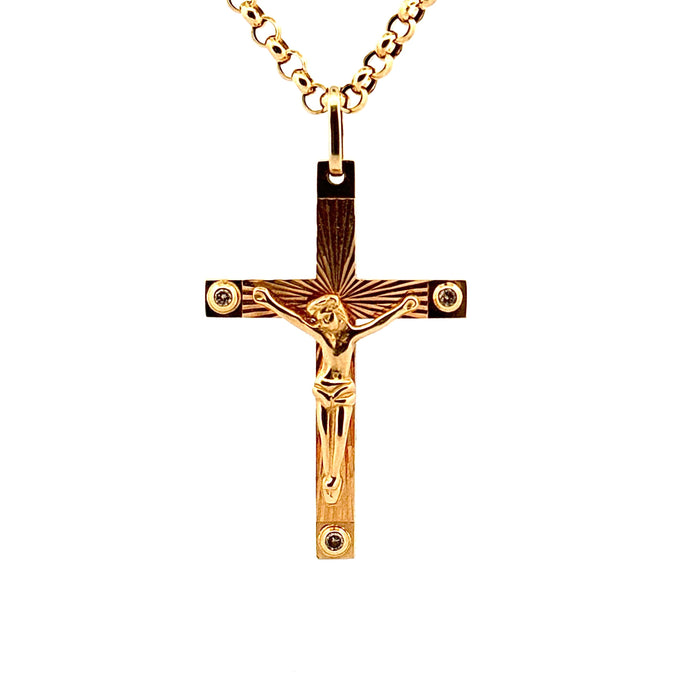 Chaîne et pendentif croix,  or jaune et diamants