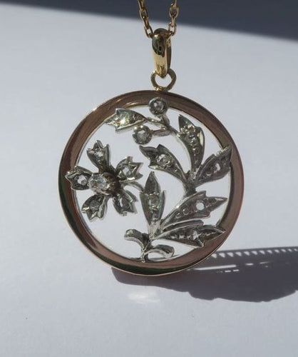 Pendentif Pendentif Art Nouveau fleur Diamants Or rose et argent 58 Facettes