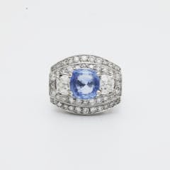 Bague BAGUE ART DECO SAPHIR CEYLAN NATUREL ENTOURAGE DIAMANTS EN OR GRIS 18K 58 Facettes