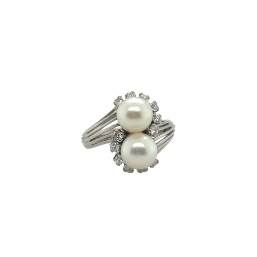 Bague 57 Bague Toi et Moi - Or blanc - Perles de culture et Diamants 58 Facettes 1.0001830/3