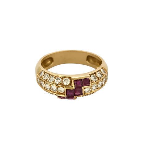 Bague 56,5 Bague en or jaune, diamants et rubis de synthèse 58 Facettes DRE1777
