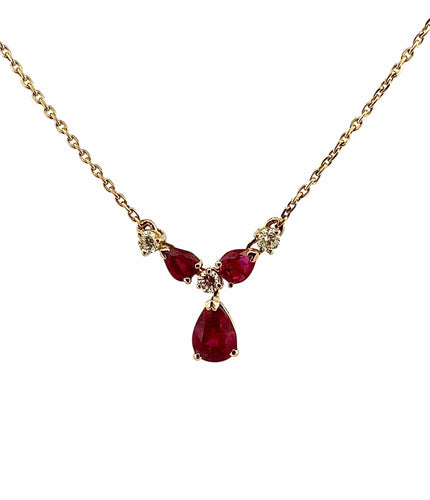 Collier Collier or jaune, diamants et rubis poires 58 Facettes