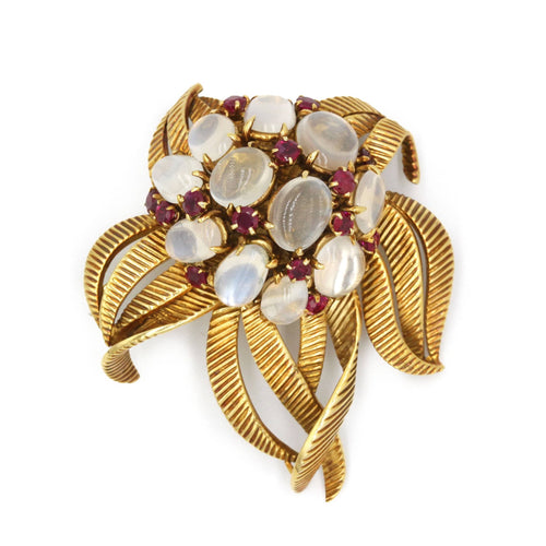 Broche Broche - Or jaune, Rubis, Pierres de Lune 58 Facettes 250199R