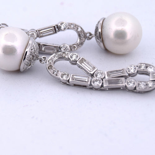 Boucles d'oreilles ART DÉCO' - BOUCLES D'OREILLES EN PLATINE - PERLES NATURELLES ET DIAMANTS 58 Facettes