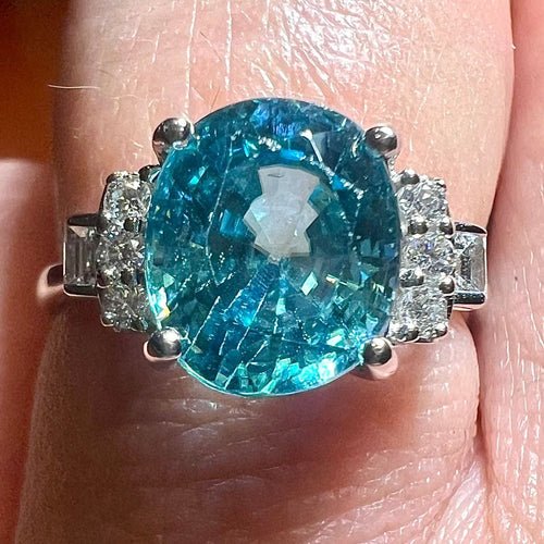 Bague 53 Bague zircon bleu naturel diamants 58 Facettes 7850 A