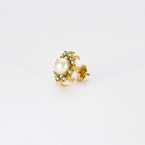 Boucles d'oreilles Boucles d'oreilles perles et turquoises en or jaune 58 Facettes