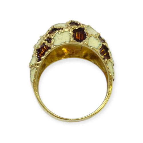 Bague 54 Bague Vintage en Or jaune – Émail Crème et Brun Effet Mosaïque 58 Facettes 330079070