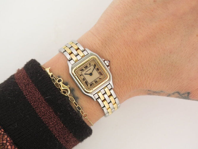 Montre vintage montre CARTIER panthere pm 1057917 quartz 23 mm acier & or jaune 58 Facettes 264912