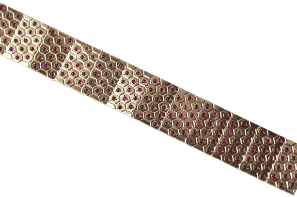 Bracelet Bracelet Ruban Art Déco, Rubis sur Or Rose et Argent 58 Facettes