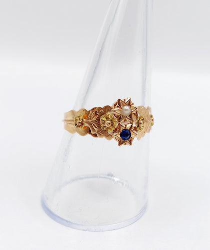 Bague 59 Bague toi et moi antique en or rose 18k perle et pierre bleue 58 Facettes A06505