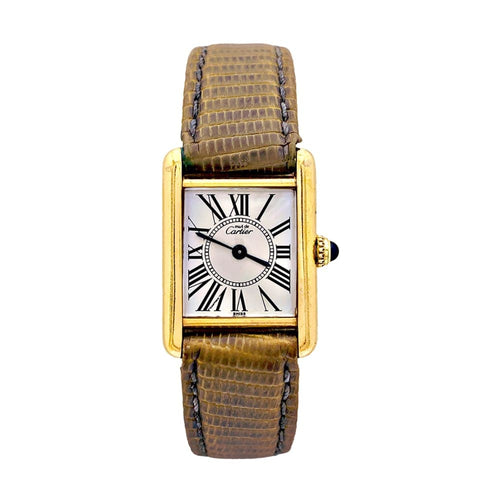 Montre Montre Cartier, "Tank Must" argent plaqué or, cuir. 58 Facettes 34826