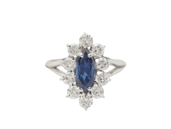 Bague 56 Bague marquise en or blanc, saphir et diamants 58 Facettes 33283