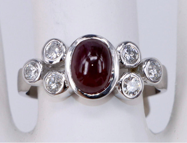 Bague 54.5 Bague Ovale Cabochon Rubis et Diamants en or blanc 58 Facettes BA-89